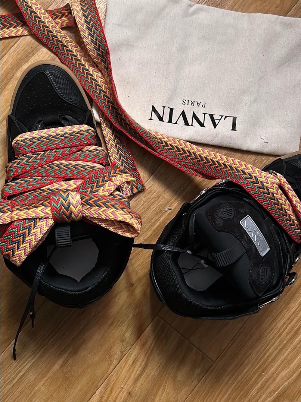Lanvin Black Sneakers with Multicolor Zigzag Laces